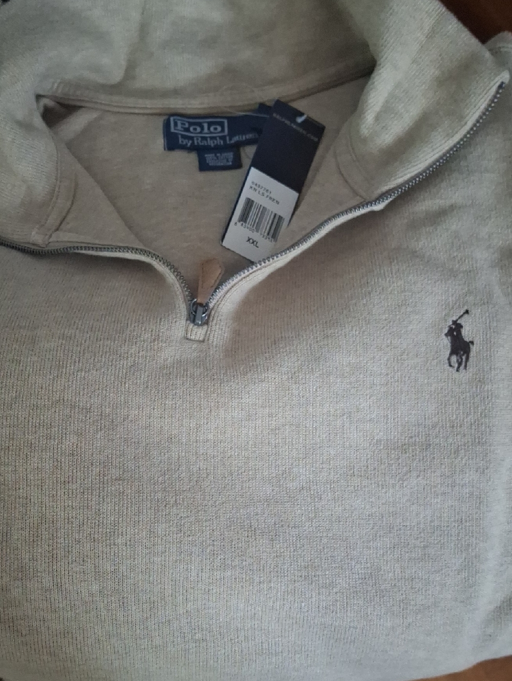 Polo by Ralph Lauren Men’s Half-Zip Sweater in Cream with Navy Pony